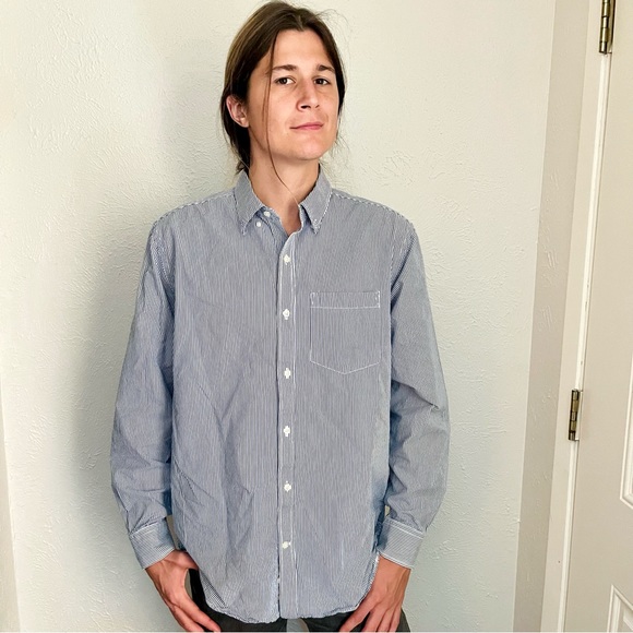 Old Navy Blue and White Striped Button-Down Shirt - Picture 2 of 4